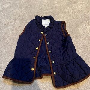 Navy Quilted Vest with Brown Trim
